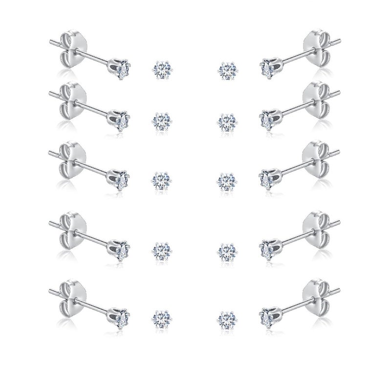 FOSIR 10 Pairs 3mm Tiny Women's Surgical Stainless Steel Clear Cubic Zirconia Stud Earrings, Hypoallergenic 316L Earrings Pack - Image 1
